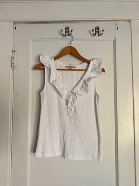 LOFT White Ruffle V-Neck Sleeveless Camisole